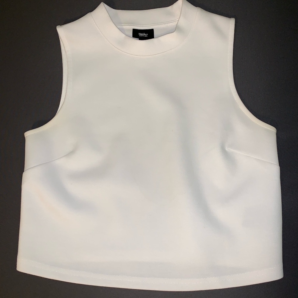 White Crop High Neck Tank Top